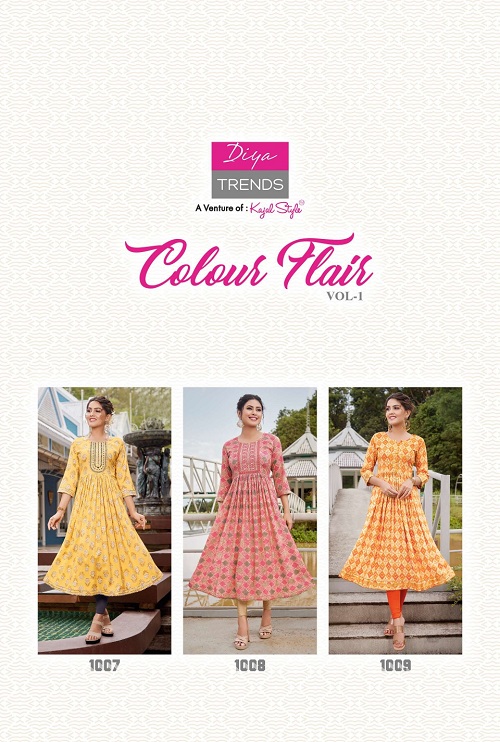 Kajal Colour Flair 1 Fancy Wear Embroidery Kurti Collection